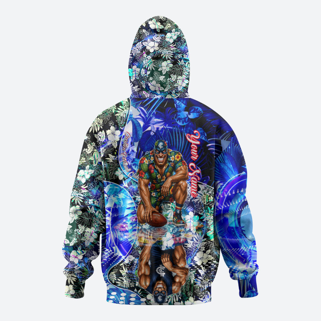 Personalized Carlton Football Blues Hoodie Tropical Hibiscus Flowers - Pacific Fusion Style