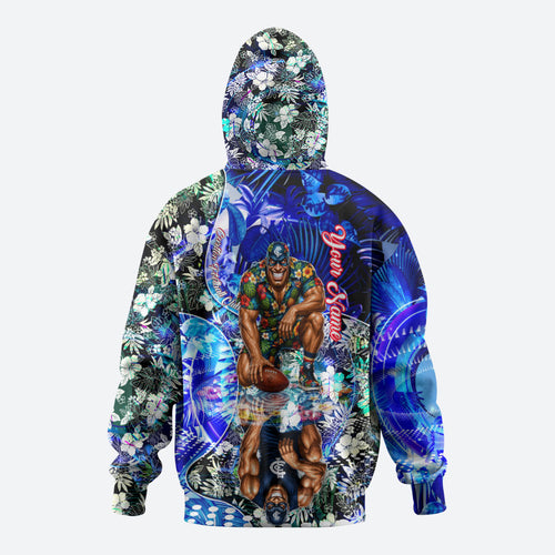 Personalized Carlton Football Blues Hoodie Tropical Hibiscus Flowers - Pacific Fusion Style