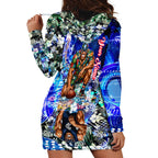 Personalized Carlton Football Blues Hoodie Dress Tropical Hibiscus Flowers - Pacific Fusion Style
