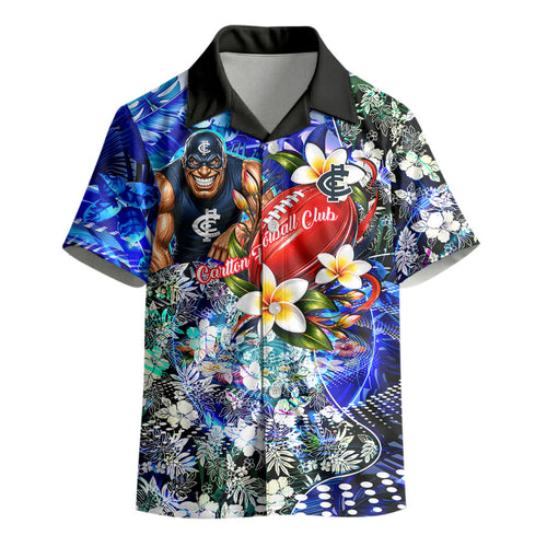 Personalized Carlton Football Blues Kid Hawaiian Shirt Tropical Hibiscus Flowers - Pacific Fusion Style