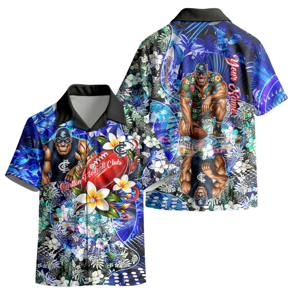 Personalized Carlton Football Blues Kid Hawaiian Shirt Tropical Hibiscus Flowers - Pacific Fusion Style