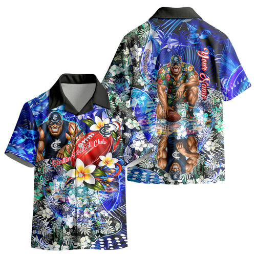Personalized Carlton Football Blues Kid Hawaiian Shirt Tropical Hibiscus Flowers - Pacific Fusion Style