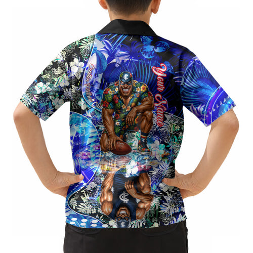 Personalized Carlton Football Blues Kid Hawaiian Shirt Tropical Hibiscus Flowers - Pacific Fusion Style