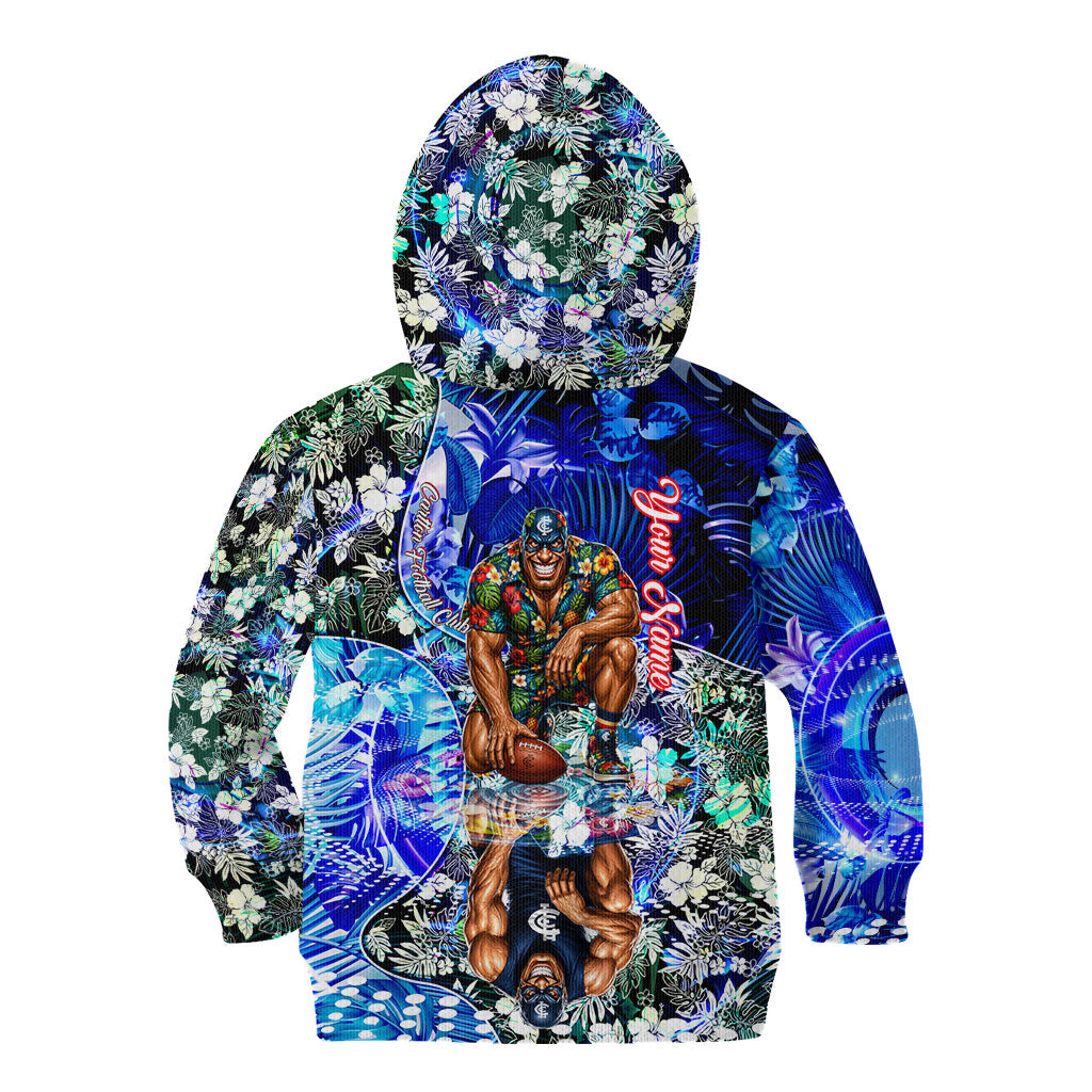 Personalized Carlton Football Blues Kid Hoodie Tropical Hibiscus Flowers - Pacific Fusion Style