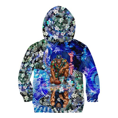 Personalized Carlton Football Blues Kid Hoodie Tropical Hibiscus Flowers - Pacific Fusion Style