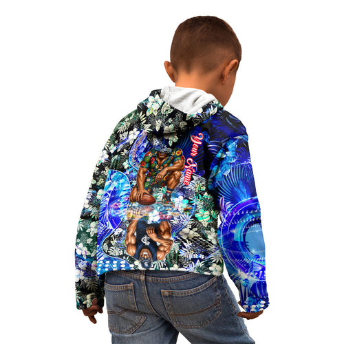 Personalized Carlton Football Blues Kid Hoodie Tropical Hibiscus Flowers - Pacific Fusion Style