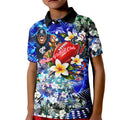 Personalized Carlton Football Blues Kid Polo Shirt Tropical Hibiscus Flowers - Pacific Fusion Style