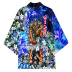 Personalized Carlton Football Blues Kimono Tropical Hibiscus Flowers - Pacific Fusion Style