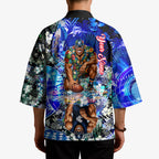 Personalized Carlton Football Blues Kimono Tropical Hibiscus Flowers - Pacific Fusion Style