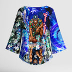Personalized Carlton Football Blues Kimono Sleeve Blouse Tropical Hibiscus Flowers - Pacific Fusion Style
