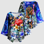 Personalized Carlton Football Blues Kimono Sleeve Blouse Tropical Hibiscus Flowers - Pacific Fusion Style