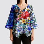 Personalized Carlton Football Blues Kimono Sleeve Blouse Tropical Hibiscus Flowers - Pacific Fusion Style