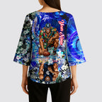 Personalized Carlton Football Blues Kimono Sleeve Blouse Tropical Hibiscus Flowers - Pacific Fusion Style