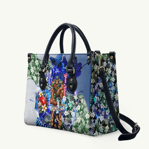 Personalized Carlton Football Blues Leather Bag Tropical Hibiscus Flowers - Pacific Fusion Style