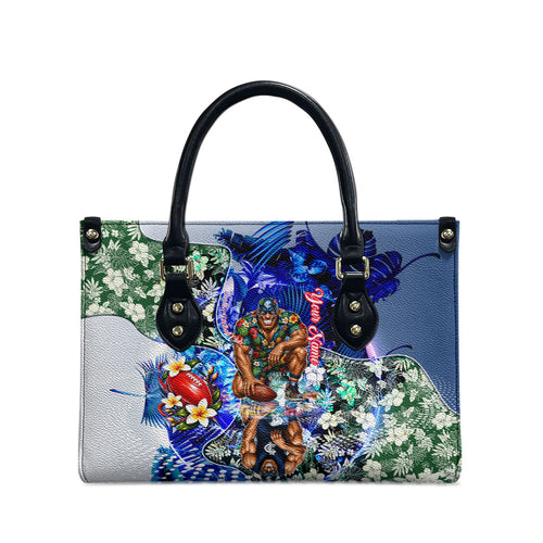 Personalized Carlton Football Blues Leather Bag Tropical Hibiscus Flowers - Pacific Fusion Style