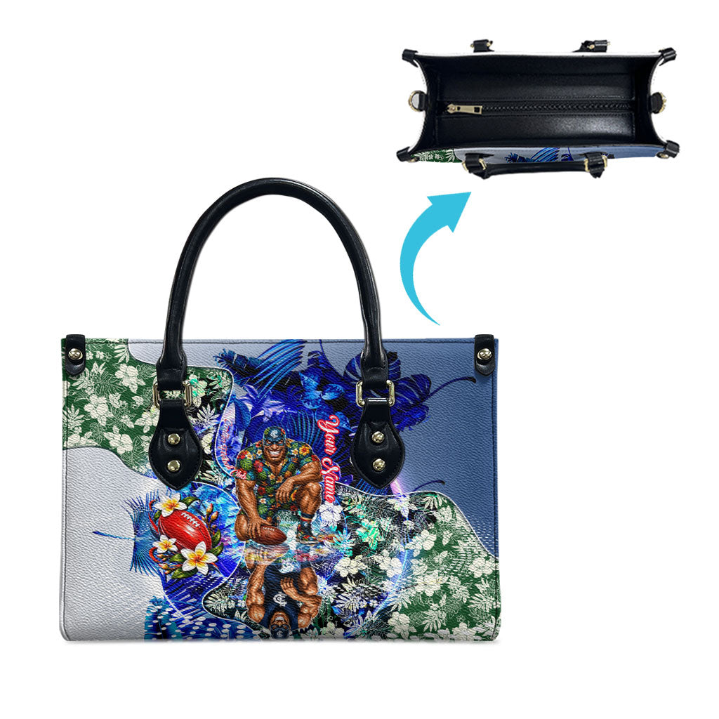 Personalized Carlton Football Blues Leather Bag Tropical Hibiscus Flowers - Pacific Fusion Style