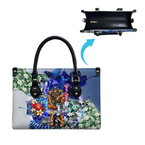 Personalized Carlton Football Blues Leather Bag Tropical Hibiscus Flowers - Pacific Fusion Style
