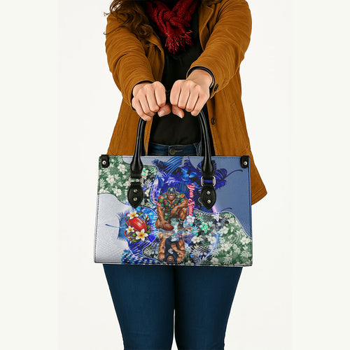 Personalized Carlton Football Blues Leather Bag Tropical Hibiscus Flowers - Pacific Fusion Style
