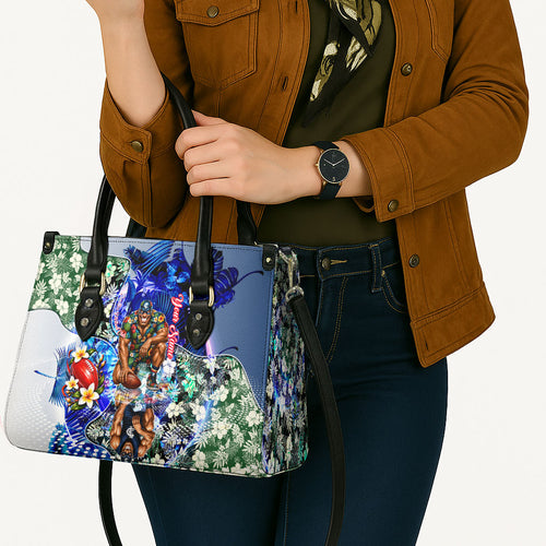 Personalized Carlton Football Blues Leather Bag Tropical Hibiscus Flowers - Pacific Fusion Style