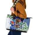 Personalized Carlton Football Blues Leather Tote Bag Tropical Hibiscus Flowers - Pacific Fusion Style
