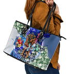 Personalized Carlton Football Blues Leather Tote Bag Tropical Hibiscus Flowers - Pacific Fusion Style