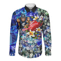Personalized Carlton Football Blues Long Sleeve Button Shirt Tropical Hibiscus Flowers - Pacific Fusion Style