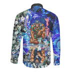 Personalized Carlton Football Blues Long Sleeve Button Shirt Tropical Hibiscus Flowers - Pacific Fusion Style
