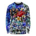 Personalized Carlton Football Blues Long Sleeve Shirt Tropical Hibiscus Flowers - Pacific Fusion Style