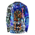 Personalized Carlton Football Blues Long Sleeve Shirt Tropical Hibiscus Flowers - Pacific Fusion Style