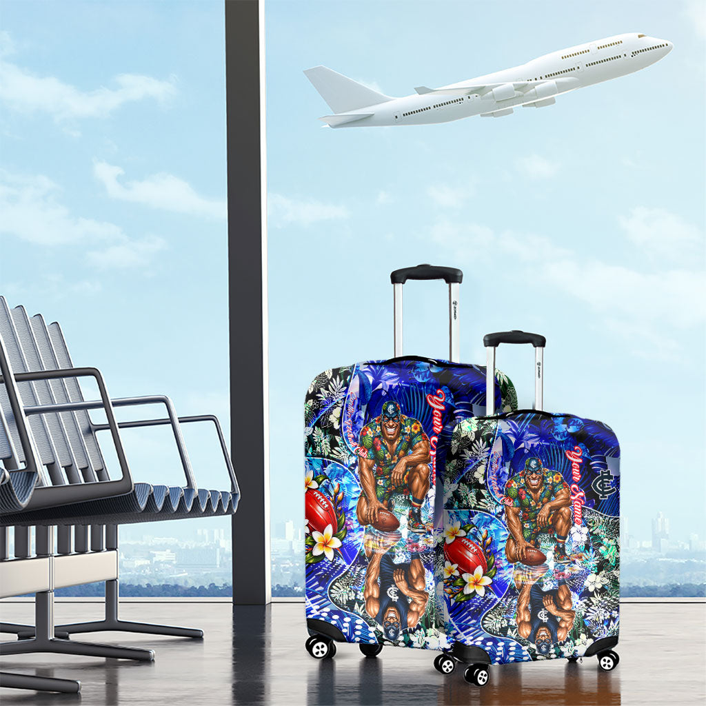 Personalized Carlton Football Blues Luggage Cover Tropical Hibiscus Flowers - Pacific Fusion Style