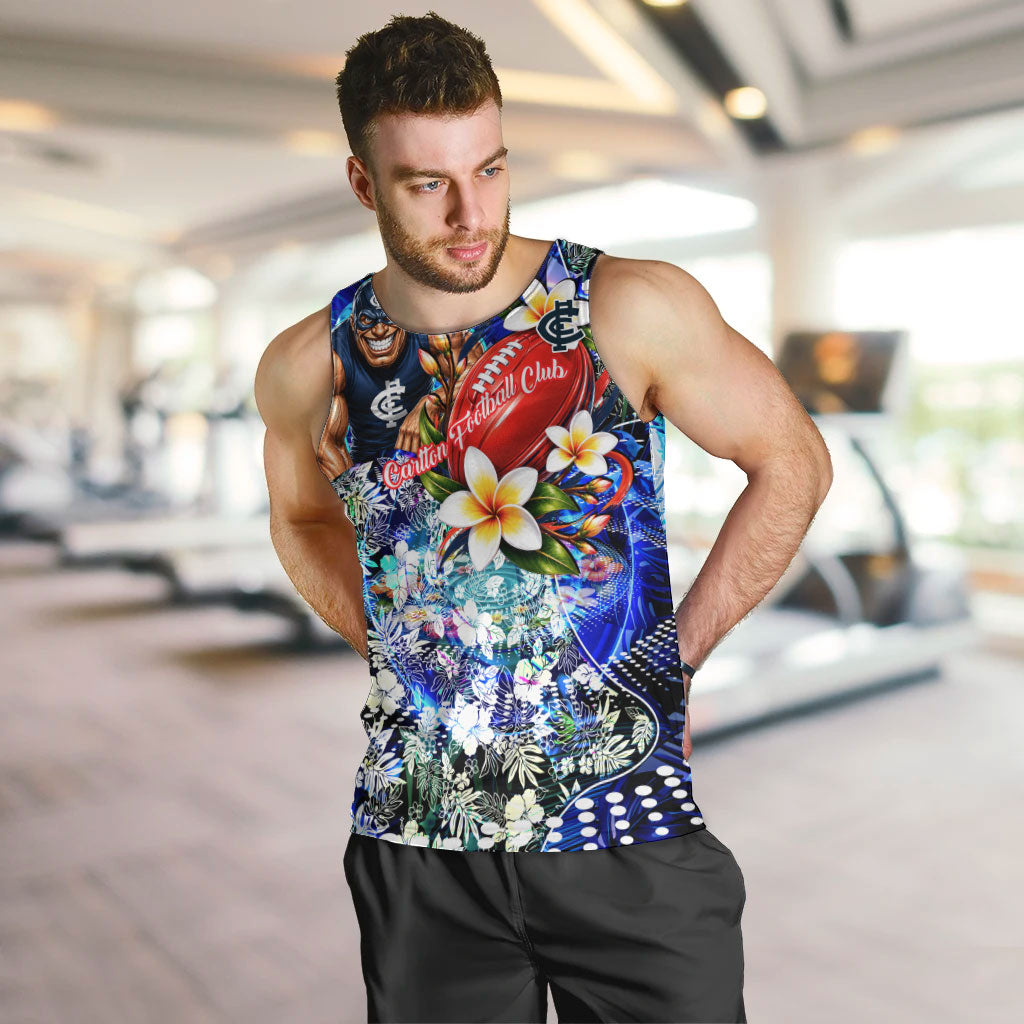 Personalized Carlton Football Blues Men Tank Top Tropical Hibiscus Flowers - Pacific Fusion Style