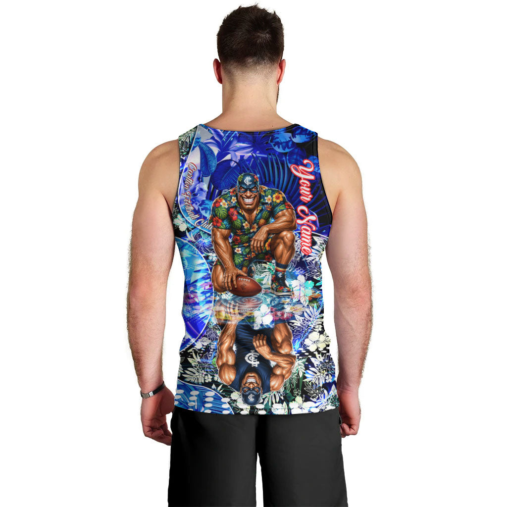 Personalized Carlton Football Blues Men Tank Top Tropical Hibiscus Flowers - Pacific Fusion Style