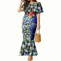 Personalized Carlton Football Blues Mermaid Dress Tropical Hibiscus Flowers - Pacific Fusion Style