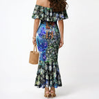 Personalized Carlton Football Blues Mermaid Dress Tropical Hibiscus Flowers - Pacific Fusion Style