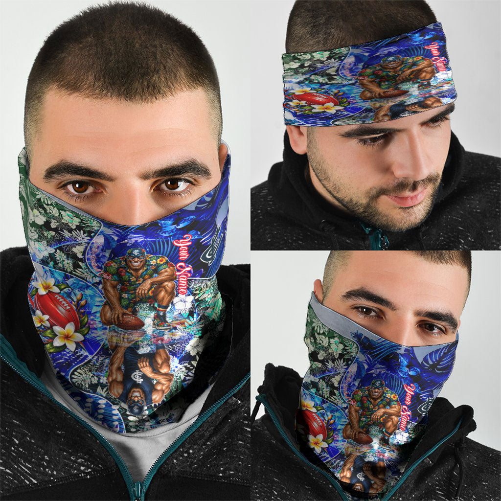 Personalized Carlton Football Blues Neck Gaiter Tropical Hibiscus Flowers - Pacific Fusion Style