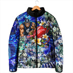 Personalized Carlton Football Blues Padded Jacket Tropical Hibiscus Flowers - Pacific Fusion Style