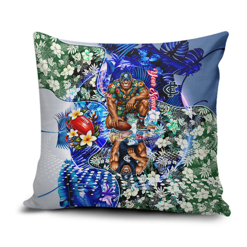 Personalized Carlton Football Blues Pillow Cover Tropical Hibiscus Flowers - Pacific Fusion Style