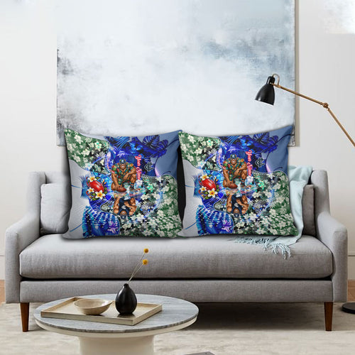 Personalized Carlton Football Blues Pillow Cover Tropical Hibiscus Flowers - Pacific Fusion Style