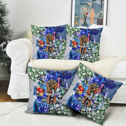 Personalized Carlton Football Blues Pillow Cover Tropical Hibiscus Flowers - Pacific Fusion Style