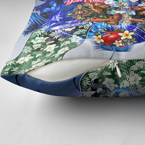 Personalized Carlton Football Blues Pillow Cover Tropical Hibiscus Flowers - Pacific Fusion Style