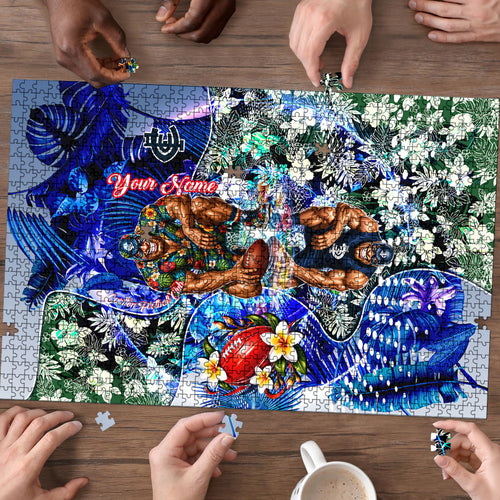 Personalized Carlton Football Blues Puzzle Tropical Hibiscus Flowers - Pacific Fusion Style