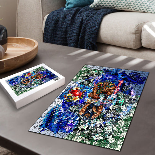 Personalized Carlton Football Blues Puzzle Tropical Hibiscus Flowers - Pacific Fusion Style