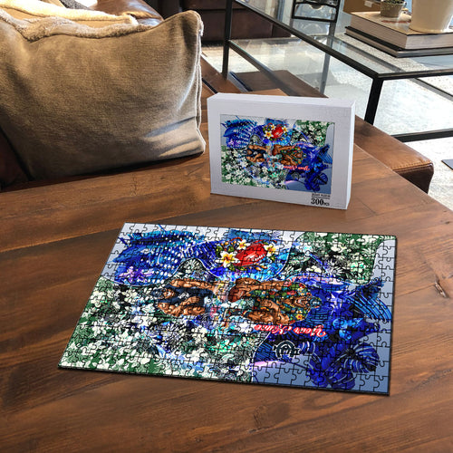 Personalized Carlton Football Blues Puzzle Tropical Hibiscus Flowers - Pacific Fusion Style