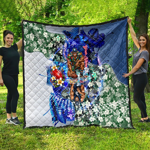Personalized Carlton Football Blues Quilt Tropical Hibiscus Flowers - Pacific Fusion Style