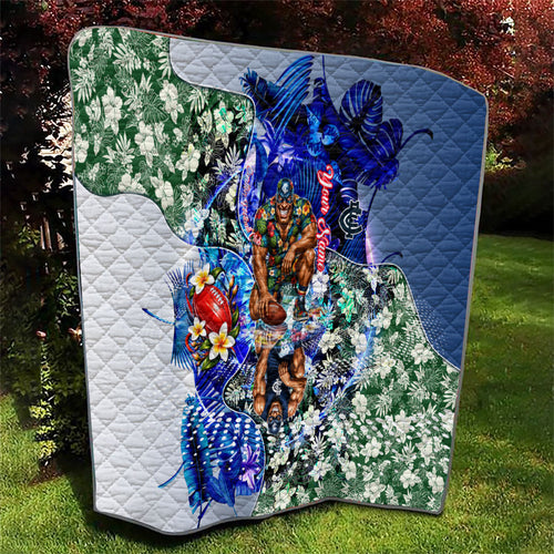 Personalized Carlton Football Blues Quilt Tropical Hibiscus Flowers - Pacific Fusion Style