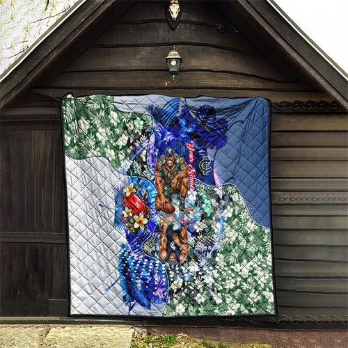 Personalized Carlton Football Blues Quilt Tropical Hibiscus Flowers - Pacific Fusion Style