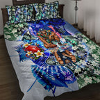 Personalized Carlton Football Blues Quilt Bed Set Tropical Hibiscus Flowers - Pacific Fusion Style