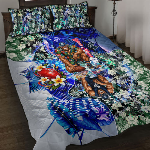 Personalized Carlton Football Blues Quilt Bed Set Tropical Hibiscus Flowers - Pacific Fusion Style