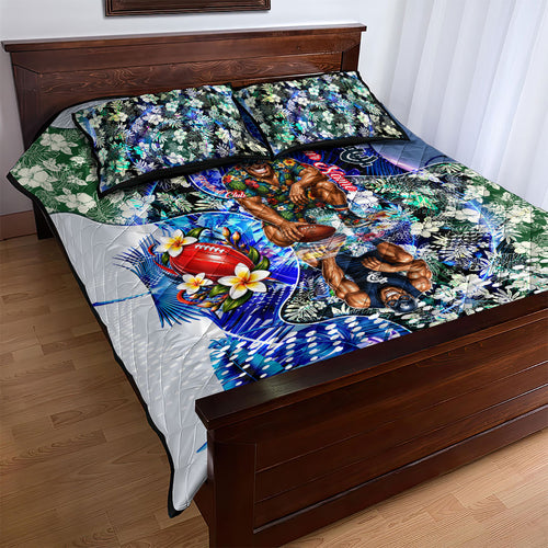 Personalized Carlton Football Blues Quilt Bed Set Tropical Hibiscus Flowers - Pacific Fusion Style