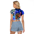 Personalized Carlton Football Blues Raglan Cropped T Shirt Tropical Hibiscus Flowers - Pacific Fusion Style